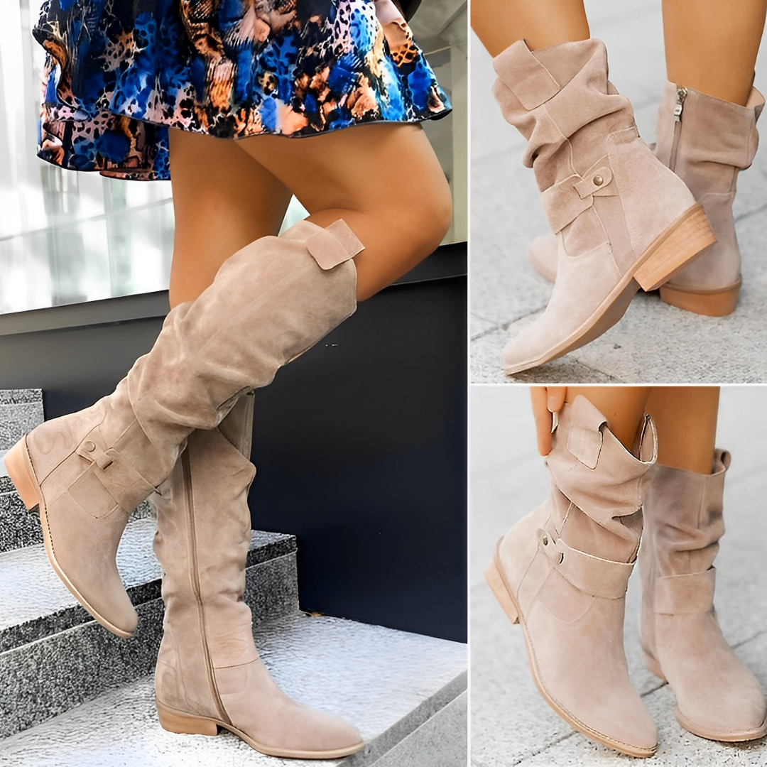 ComfortCraft Suede Low-Heel Thigh High Women Boots