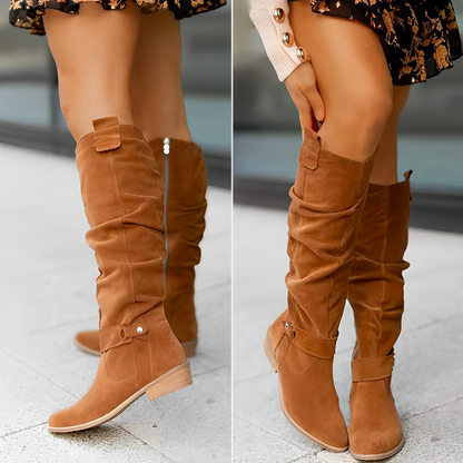 ComfortCraft Suede Low-Heel Thigh High Women Boots