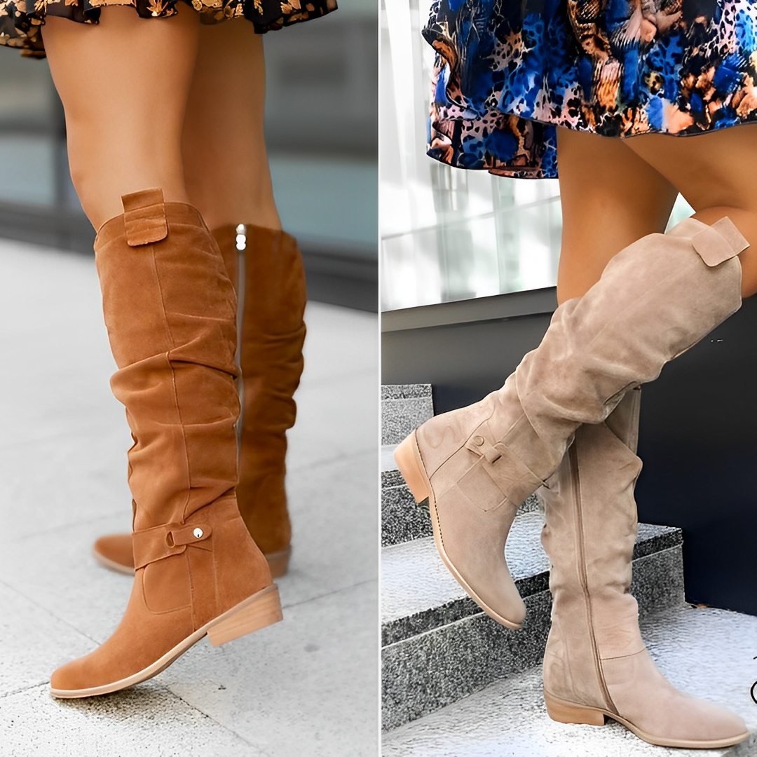 ComfortCraft Suede Low-Heel Thigh High Women Boots