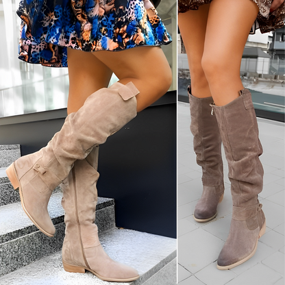 ComfortCraft Suede Low-Heel Thigh High Women Boots