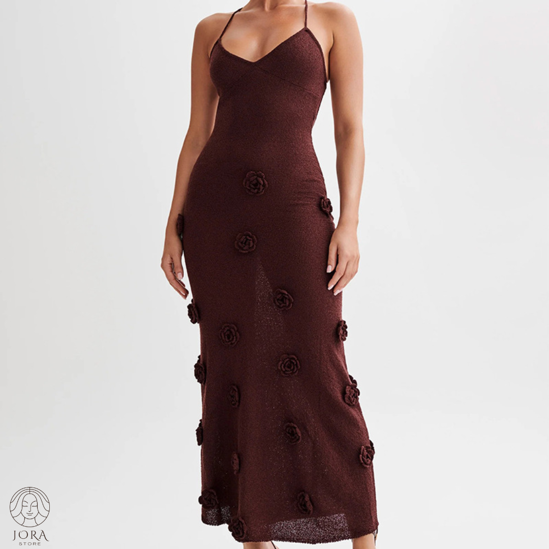 Amara™ | Three-Dimensional Flower Knitted Backless Lace-Up Dress