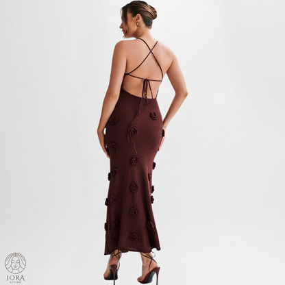 Amara™ | Three-Dimensional Flower Knitted Backless Lace-Up Dress