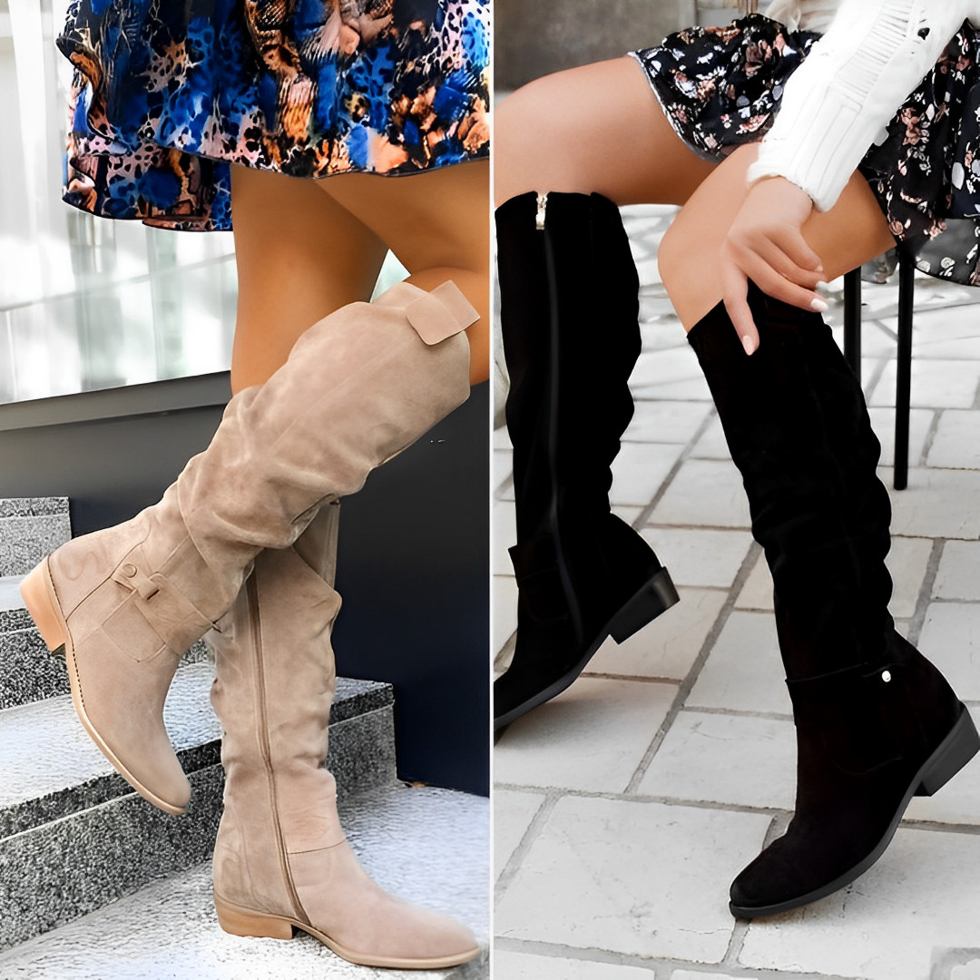 ComfortCraft Suede Low-Heel Thigh High Women Boots