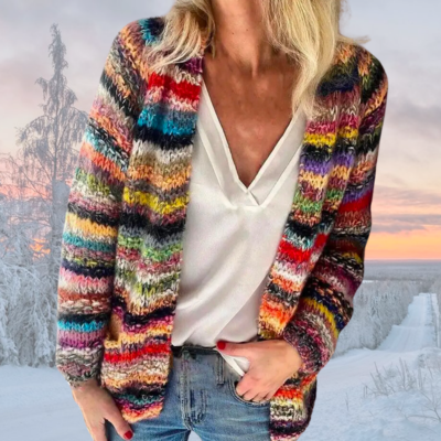 RainbowVibe Style Colorful Pattern Loose Cardigan Sweater Coat