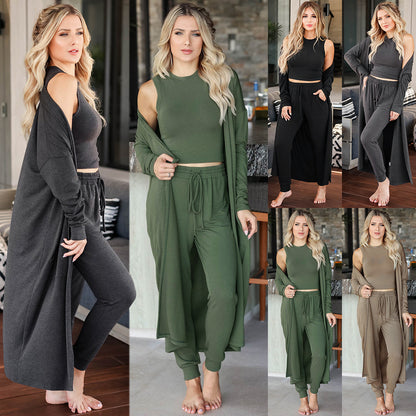 Amy™ | 3-Piece Women's Cardigan, Crop Top & Drawstring Pants Set