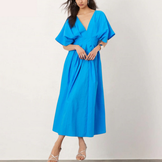 Dora™ | V-neck Pleated Bell Sleeve Dress