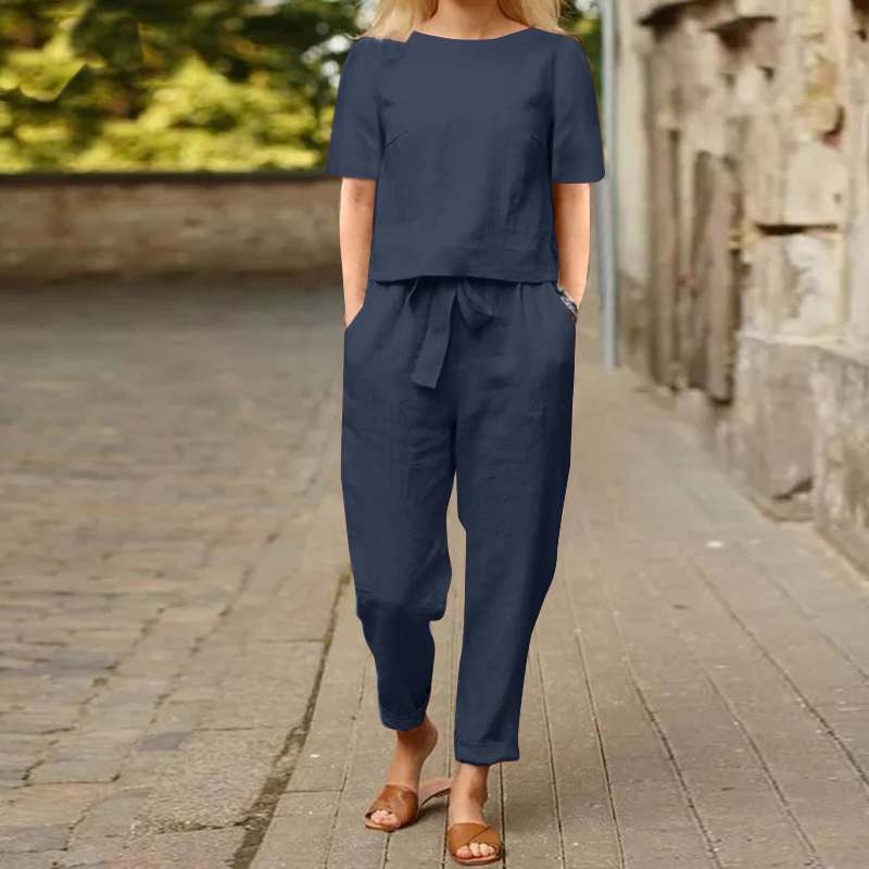 VersaLuxe™ | Women's Cotton-Linen Wide-Leg Pants Set