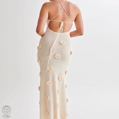 Amara™ | Three-Dimensional Flower Knitted Backless Lace-Up Dress