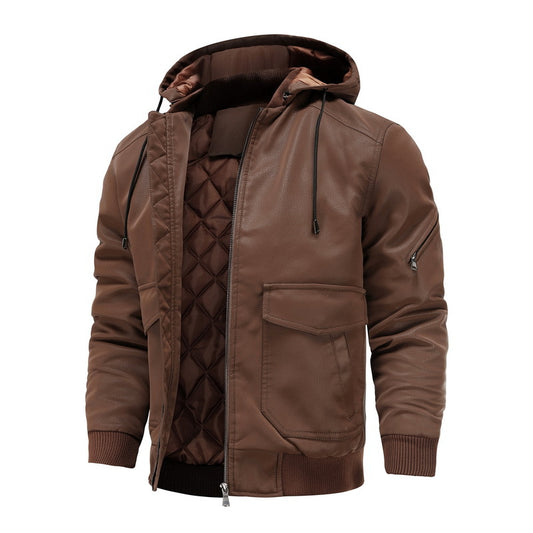 UrbanEdge Hooded Leather Jacket