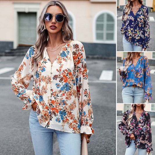 FloralFusion Long Sleeve Blouse