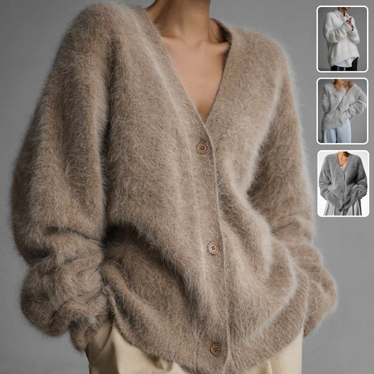 Loose V-neck Button Cardigan Fall Winter Single Breasted Knitted Sweater Top