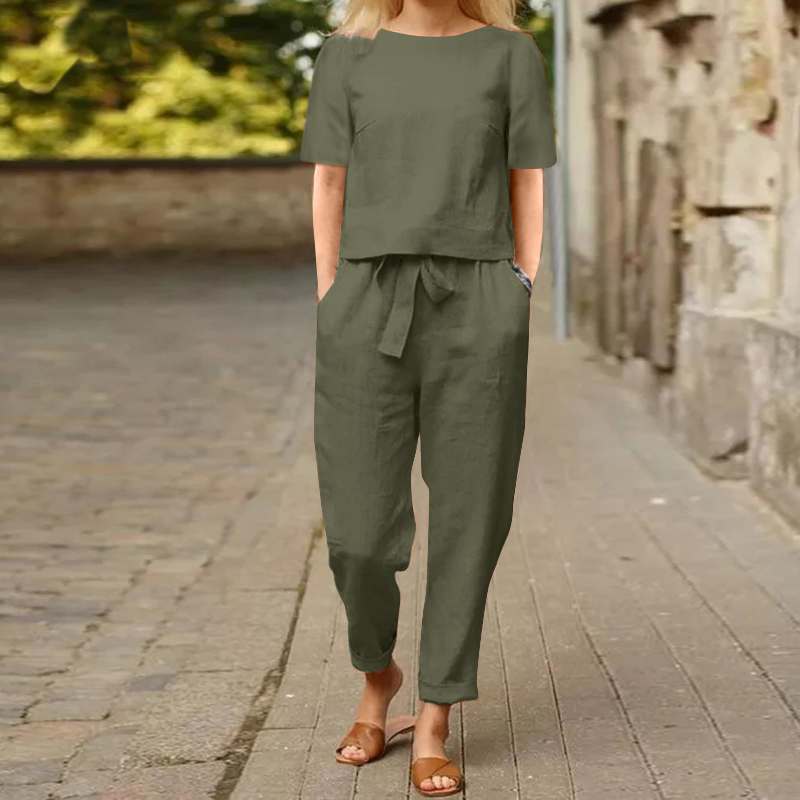 VersaLuxe™ | Women's Cotton-Linen Wide-Leg Pants Set