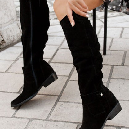 ComfortCraft Suede Low-Heel Thigh High Women Boots