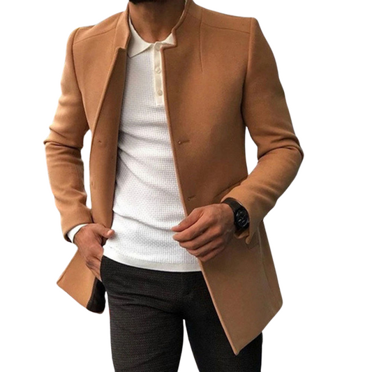 Men's Slim Coat Fashion Single-breasted Solid Color Business Jackets Fall And Winter Tops Outwear Clothing