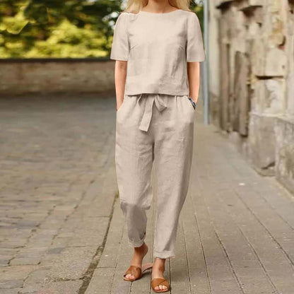 VersaLuxe™ | Women's Cotton-Linen Wide-Leg Pants Set