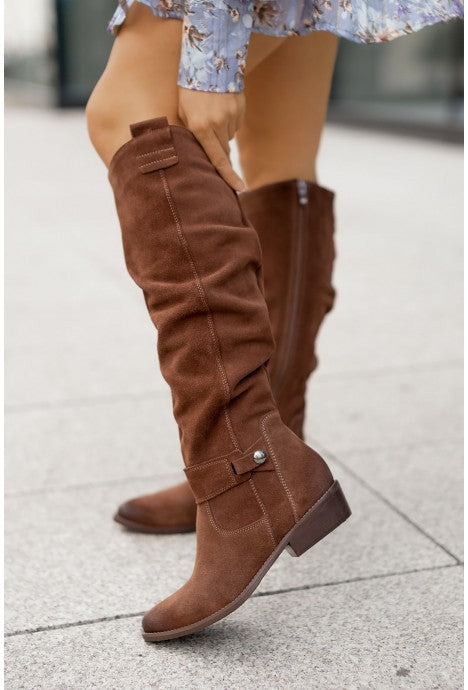 ComfortCraft Suede Low-Heel Thigh High Women Boots