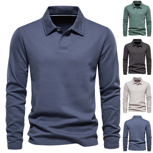 Casual Solid Color Lapel Polo Sweater Shirt