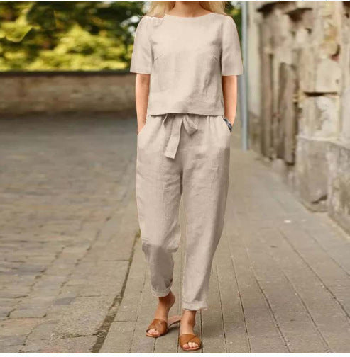 VersaLuxe™ | Women's Cotton-Linen Wide-Leg Pants Set