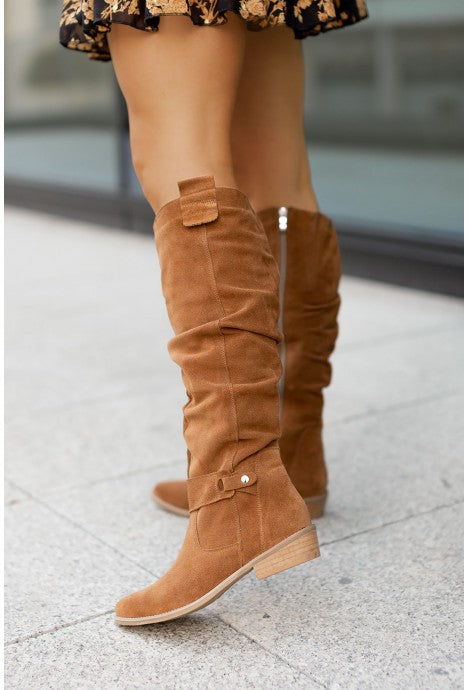 ComfortCraft Suede Low-Heel Thigh High Women Boots