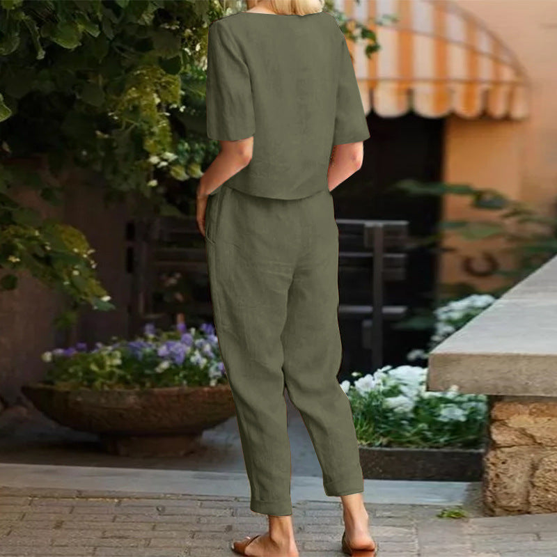 VersaLuxe™ | Women's Cotton-Linen Wide-Leg Pants Set