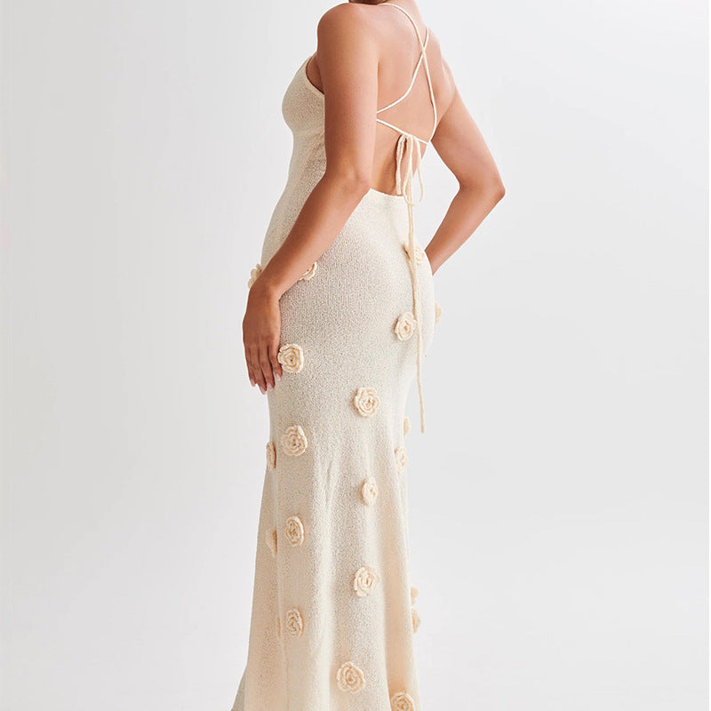 Amara™ | Three-Dimensional Flower Knitted Backless Lace-Up Dress